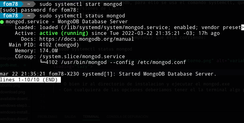 Linux mongodb ejecutandose