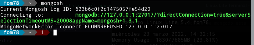 Linux mongosh error, mongod no esta corriendo