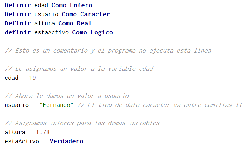 Asignacion de variables